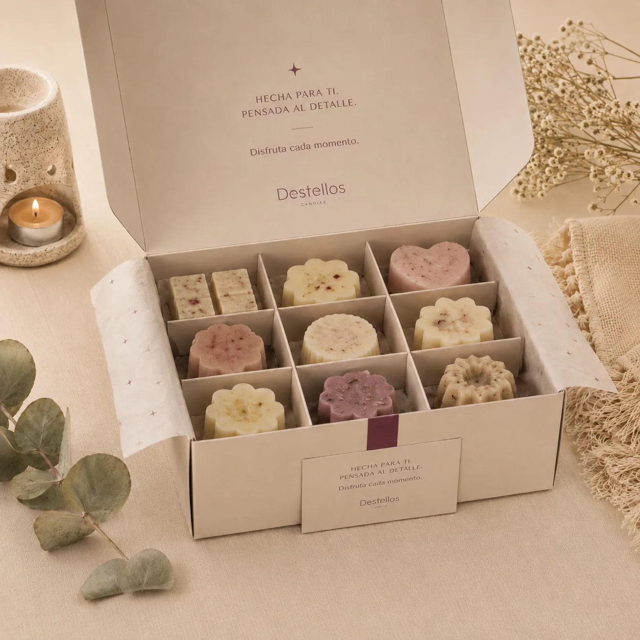 Caja de 9 wax melts, detalle del interior